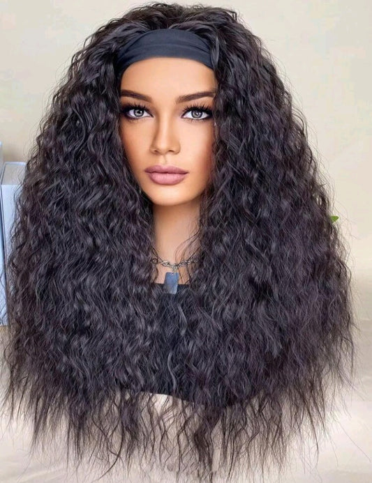 Long Water Wave Dark Headband Wig